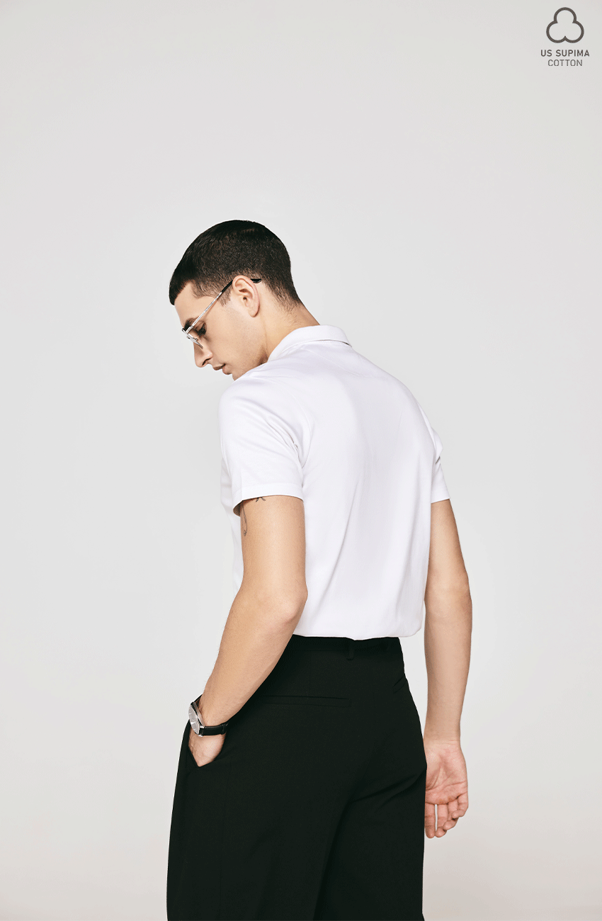 100% US SUPIMA COTTON MERCERIZED WHITE POLO NECK T-SHIRT - 220GSM