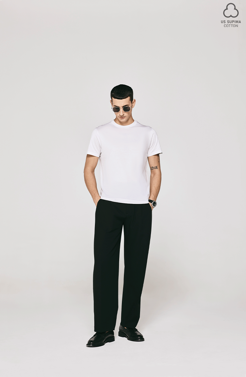100% US SUPIMA COTTON MERCERIZED WHITE CREW NECK T-SHIRT - 180GSM