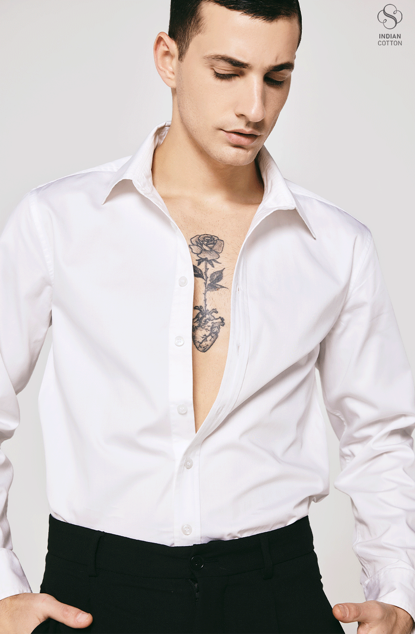 WHITE TWILL COTTON CASUAL SHIRT