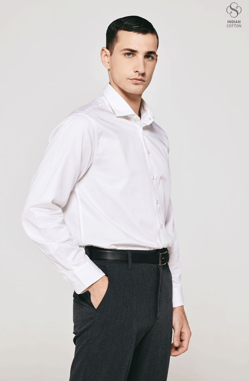 WHITE TWILL COTTON DRESS SHIRT