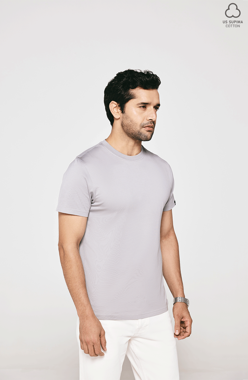 100% US SUPIMA COTTON MERCERIZED GREY CREW NECK T-SHIRT - 180GSM