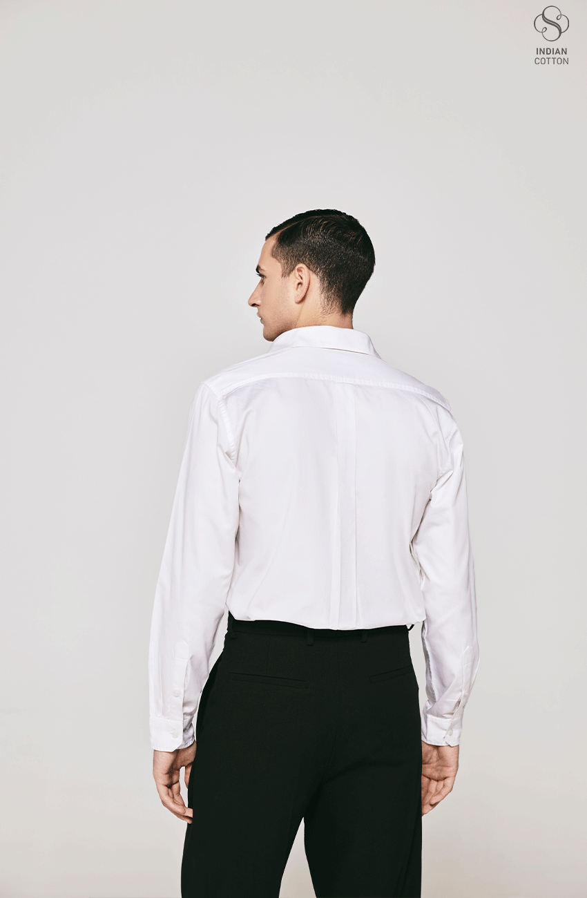 WHITE TWILL COTTON CASUAL SHIRT
