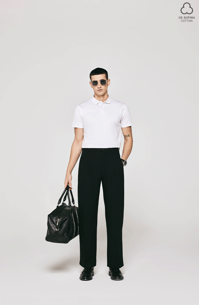 100% US SUPIMA COTTON MERCERIZED WHITE POLO NECK T-SHIRT - 220GSM