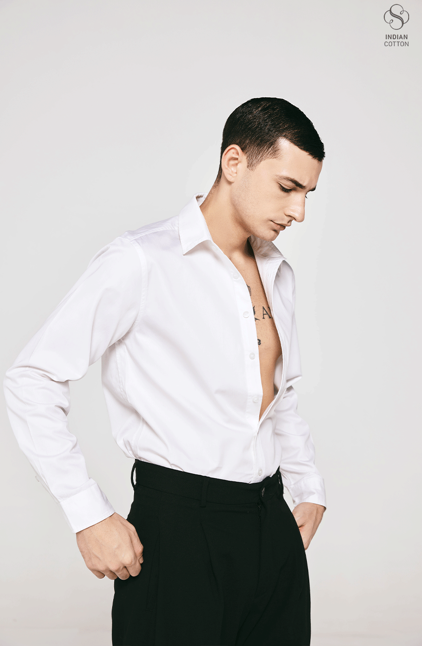 WHITE TWILL COTTON CASUAL SHIRT