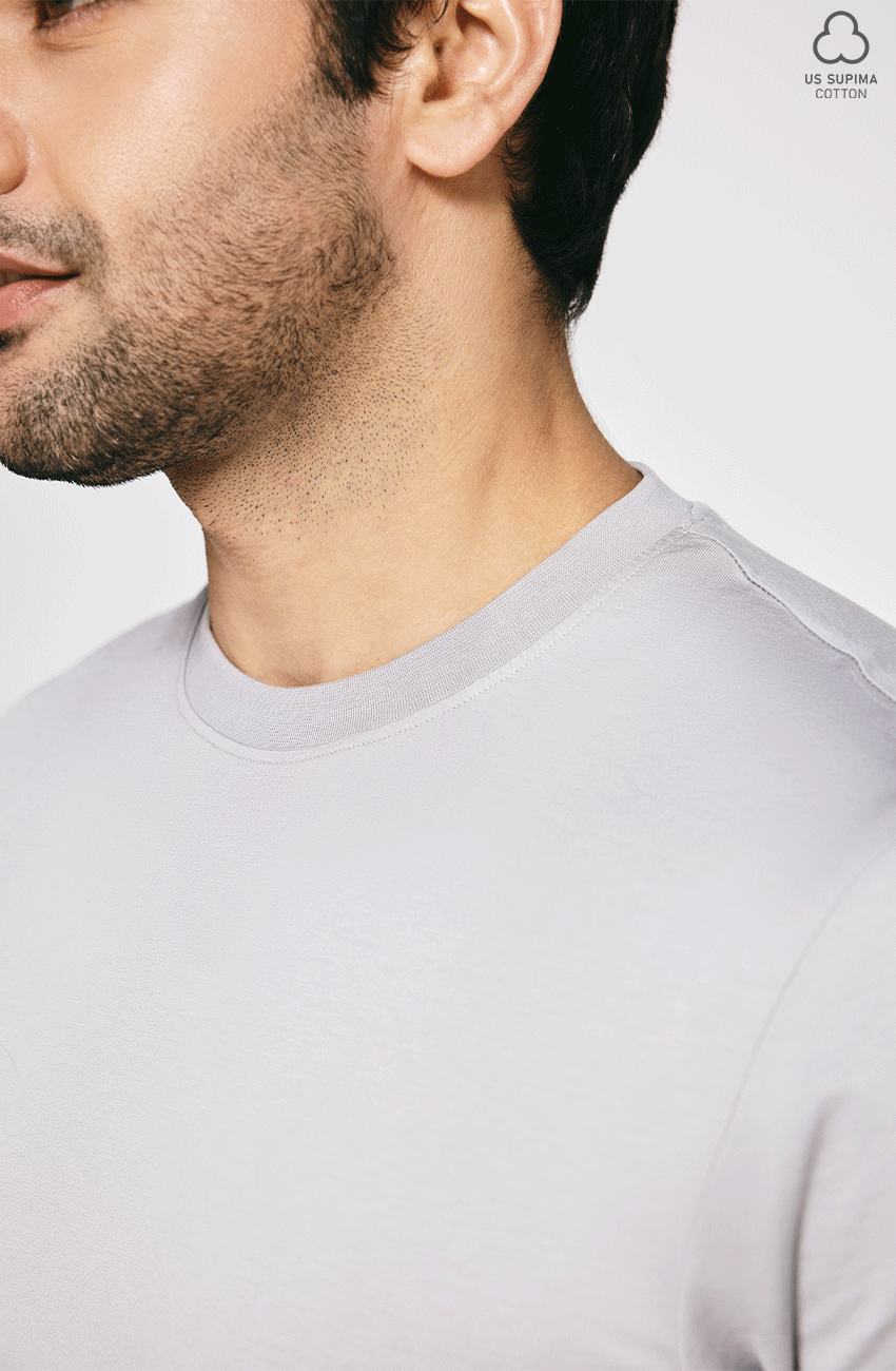 100% US SUPIMA COTTON MERCERIZED GREY CREW NECK T-SHIRT - 180GSM