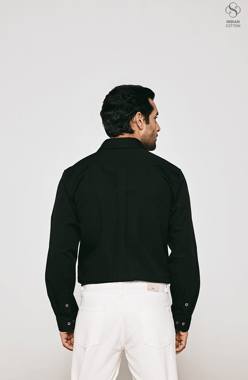 BLACK TWILL COTTON CASUAL SHIRT