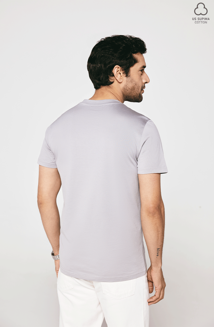 100% US SUPIMA COTTON MERCERIZED GREY CREW NECK T-SHIRT - 180GSM
