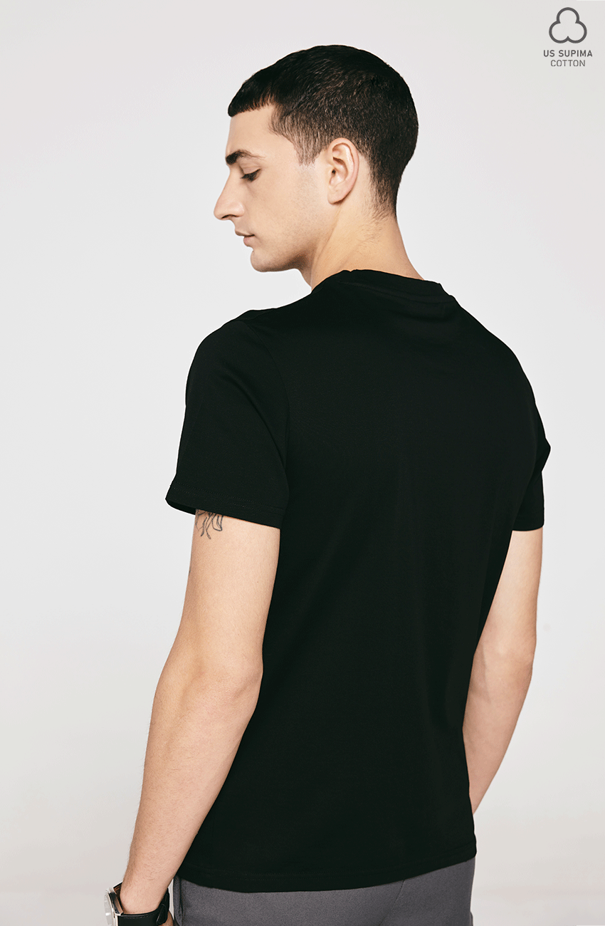 100% US SUPIMA COTTON MERCERIZED BLACK CREW NECK T-SHIRT - 180GSM