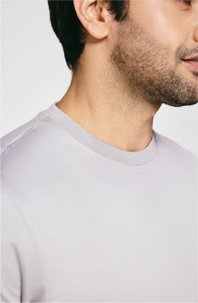 100% US SUPIMA COTTON MERCERIZED GREY CREW NECK T-SHIRT - 180GSM