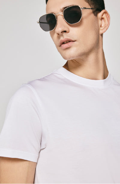 100% US SUPIMA COTTON MERCERIZED WHITE CREW NECK T-SHIRT - 180GSM