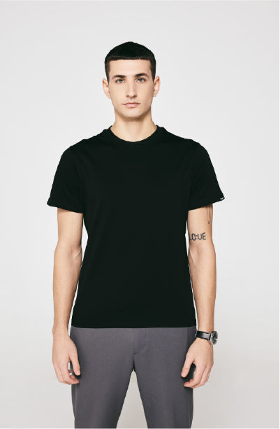 100% US SUPIMA COTTON MERCERIZED BLACK CREW NECK T-SHIRT - 180GSM