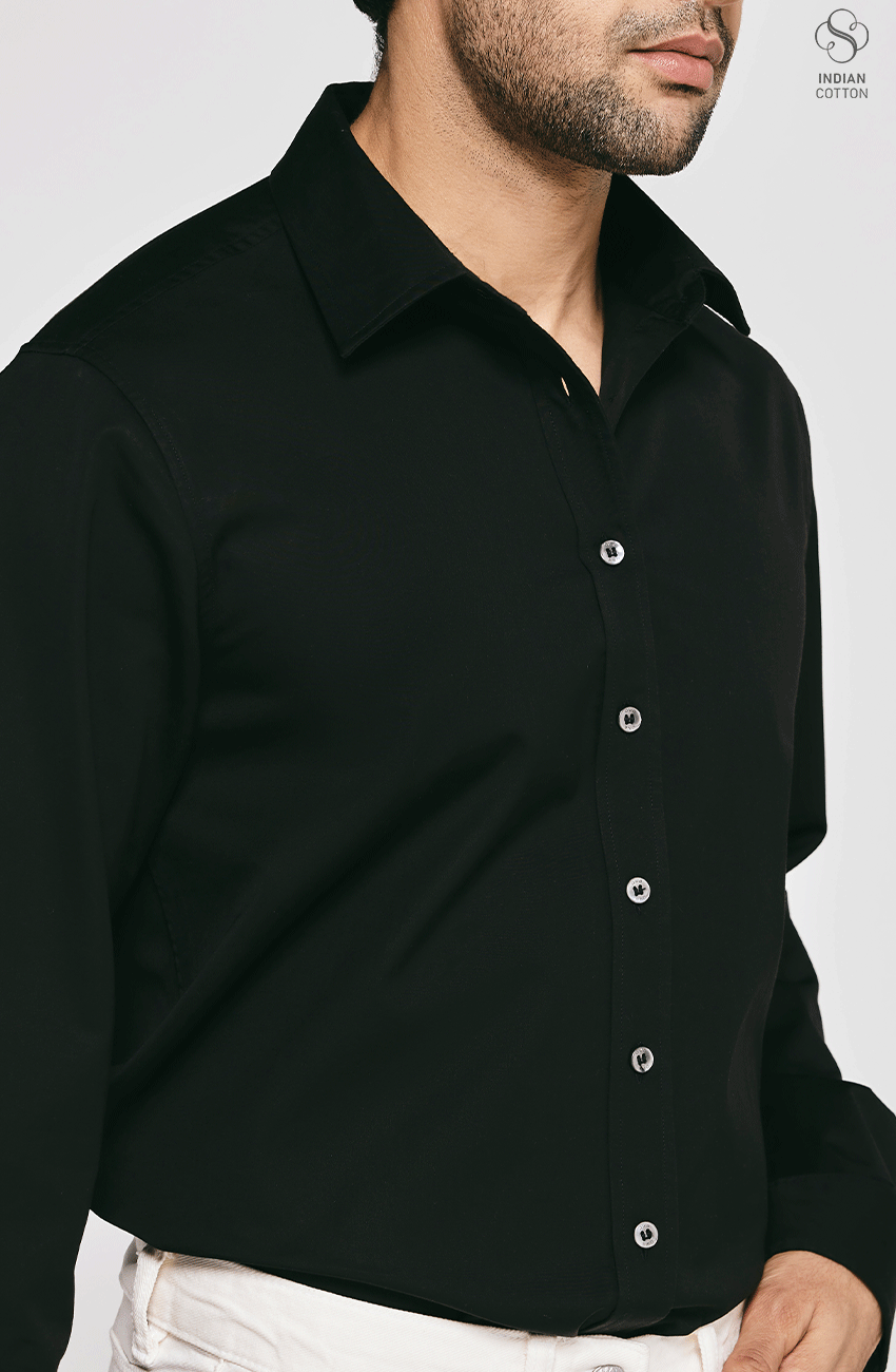 BLACK TWILL COTTON CASUAL SHIRT