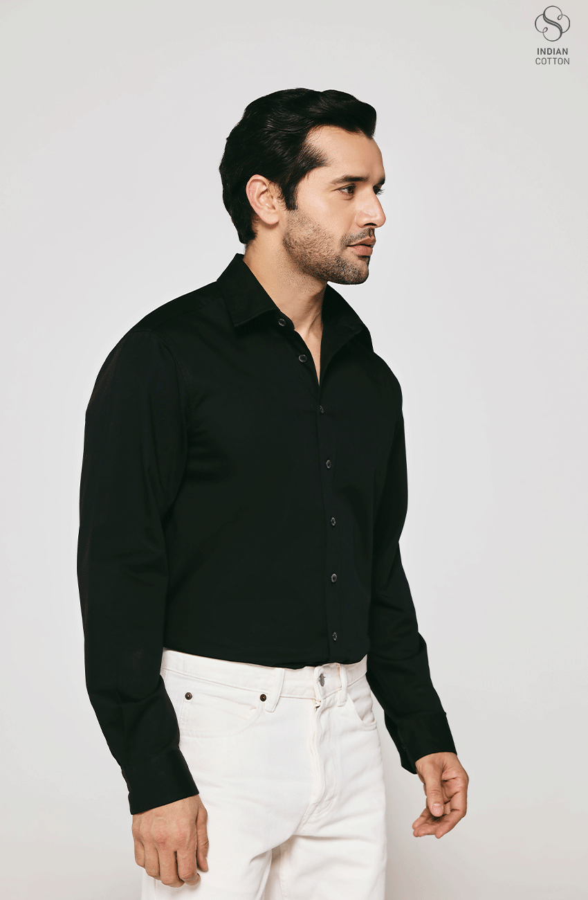 BLACK TWILL COTTON CASUAL SHIRT