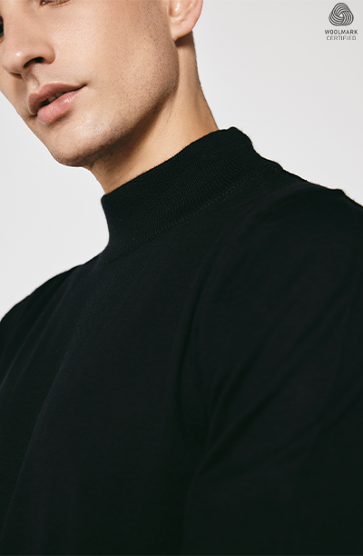 BLACK MERINO WOOL CREW NECK PULLOVER