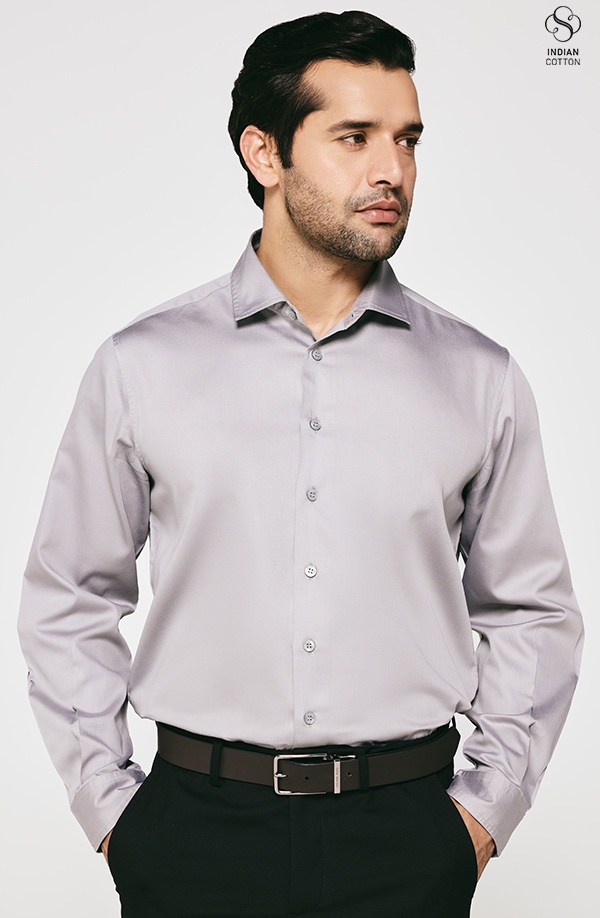 GREY TWILL COTTON DRESS SHIRT