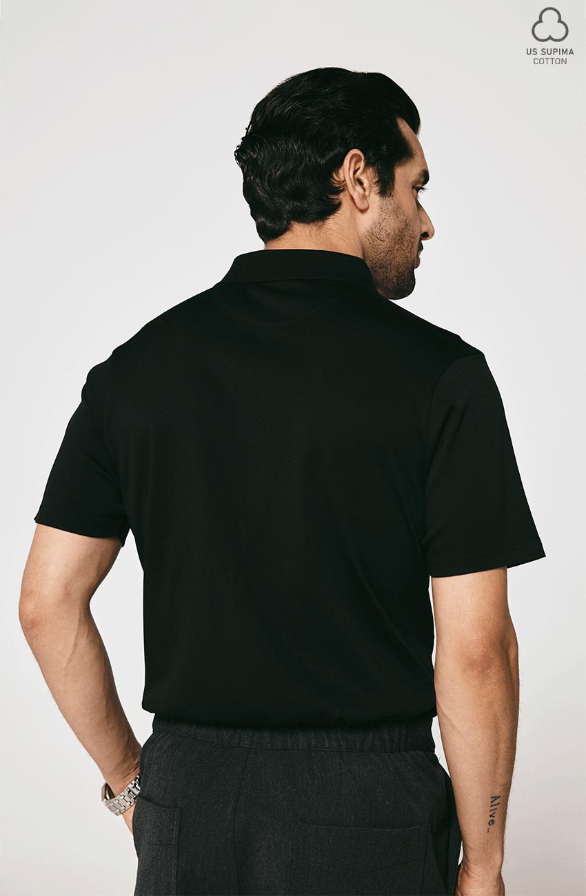 BLACK SUPIMA COTTON POLO T-SHIRT
