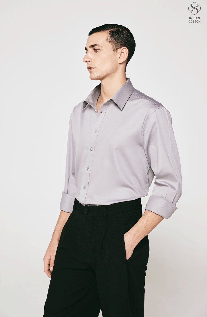GREY TWILL COTTON CASUAL SHIRT