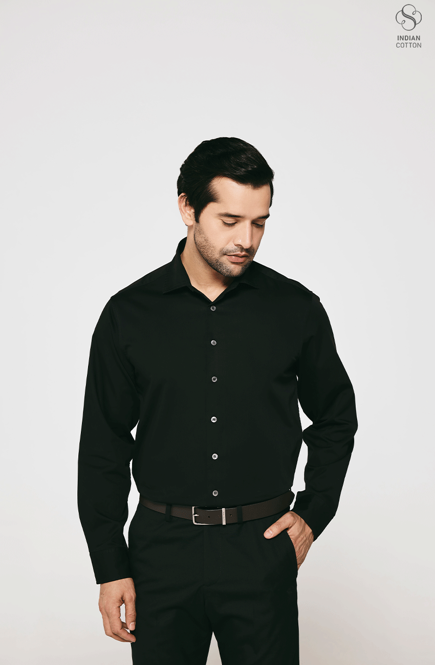 BLACK TWILL COTTON DRESS SHIRT