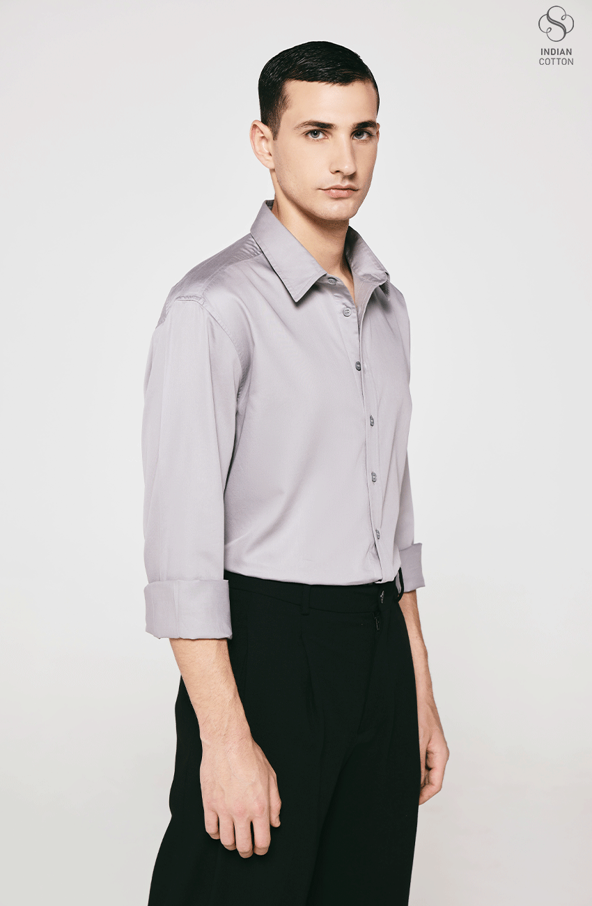 GREY TWILL COTTON CASUAL SHIRT
