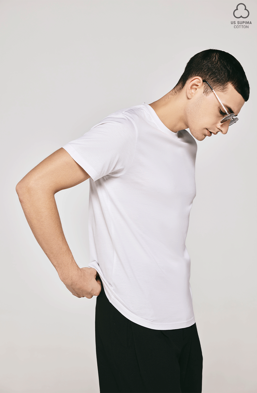 WHITE SUPIMA COTTON CREW NECK T-SHIRT