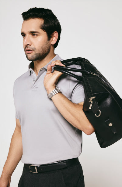 100% US SUPIMA COTTON MERCERIZED GREY  POLO NECK T-SHIRT - 220GSM