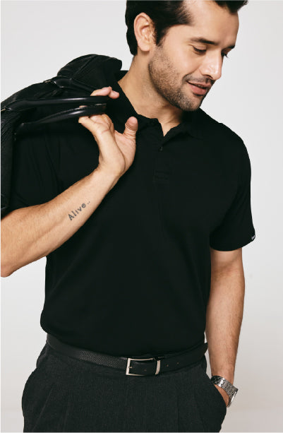 100% US SUPIMA COTTON MERCERIZED BLACK POLO NECK T-SHIRT - 220GSM