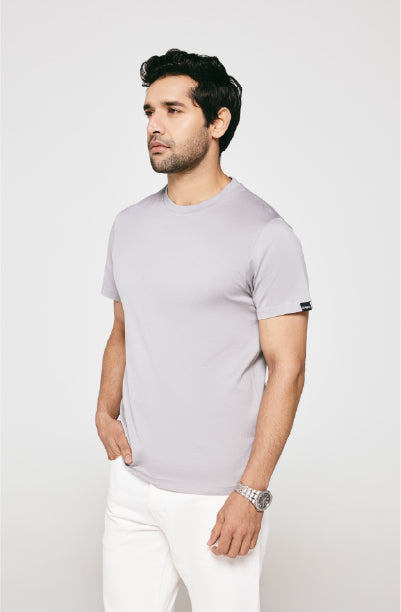 100% US SUPIMA COTTON MERCERIZED GREY CREW NECK T-SHIRT - 180GSM