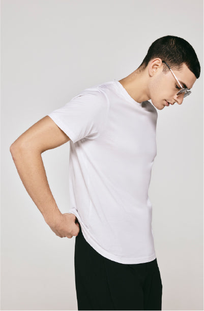 100% US SUPIMA COTTON MERCERIZED WHITE CREW NECK T-SHIRT - 180GSM