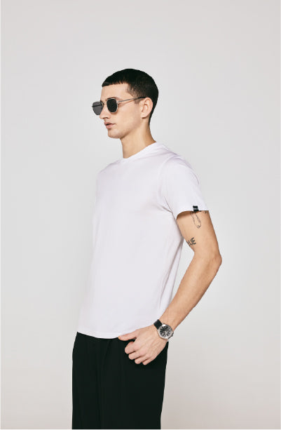 100% US SUPIMA COTTON MERCERIZED WHITE CREW NECK T-SHIRT - 180GSM