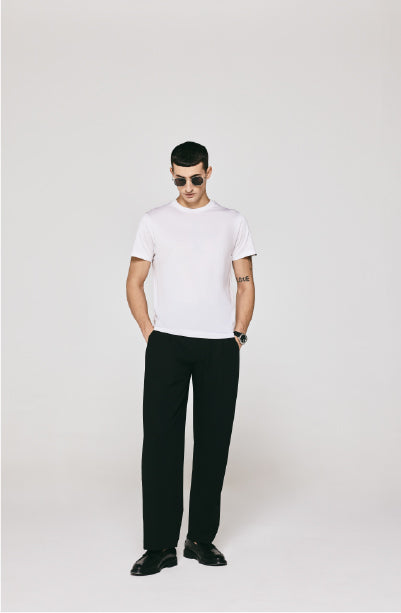 100% US SUPIMA COTTON MERCERIZED WHITE CREW NECK T-SHIRT - 180GSM
