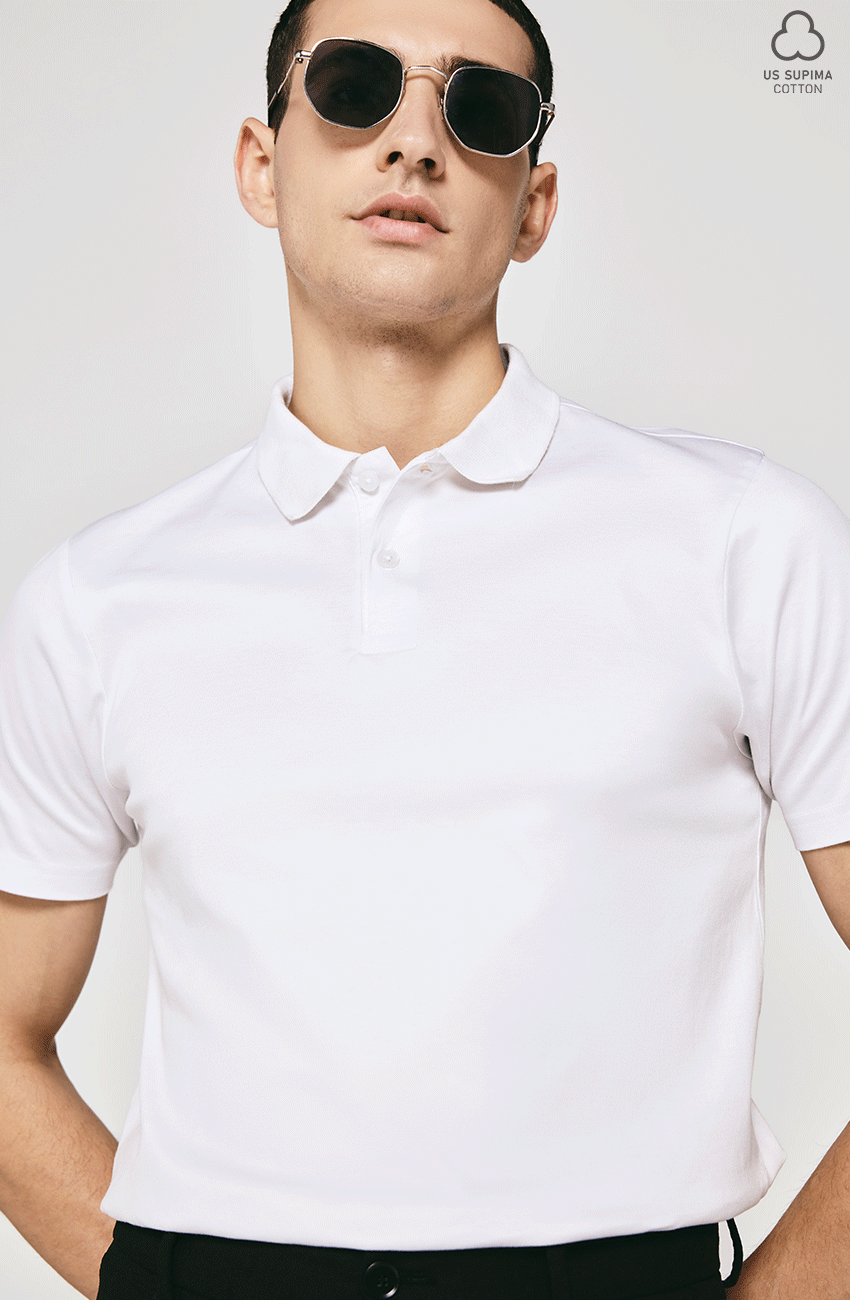 WHITE SUPIMA COTTON POLO T-SHIRT